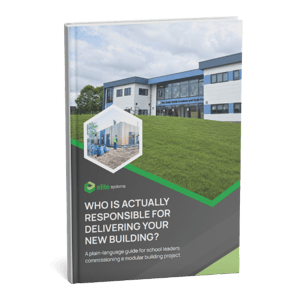 Cover of Elite Systems’ guide, Who Is Actually Responsible for Delivering Your New Building?, for education leaders commissioning a modular building project.