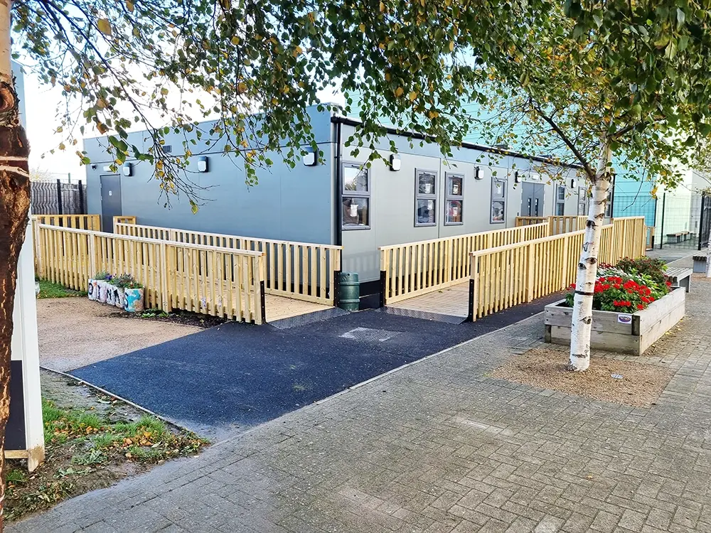 Ysgol Gogarth School Modular Double Classroom with landscaping