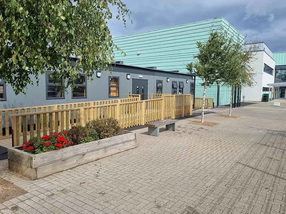 Welsh Modular Double Classroom with front landscaping