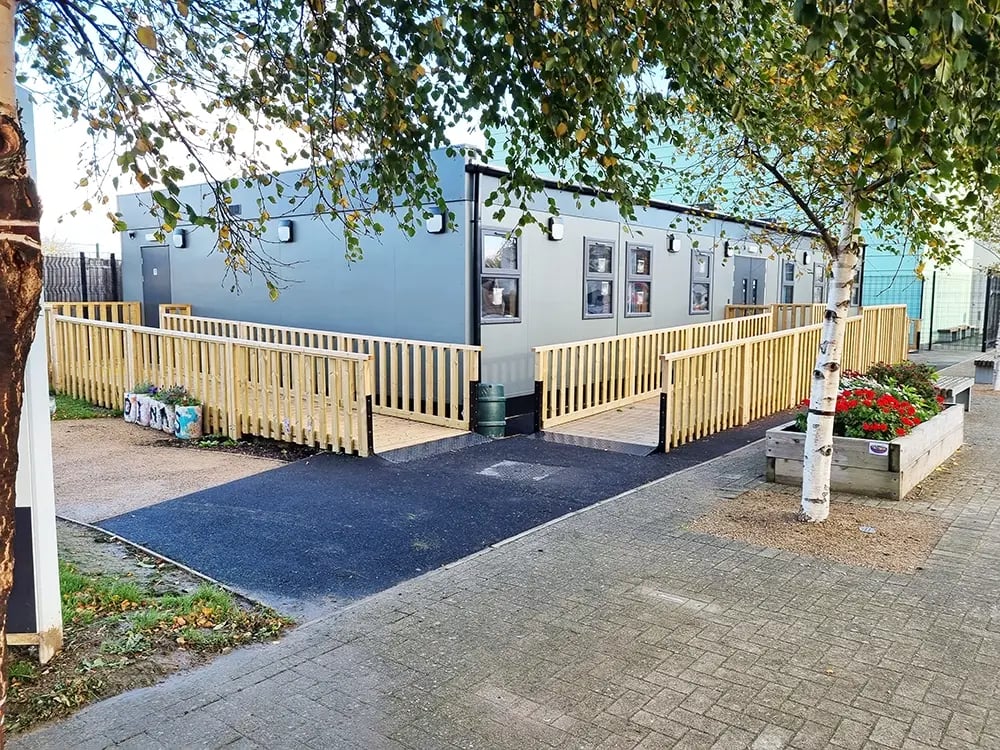 Ysgol Gogarth School Modular Double Classroom with landscaping