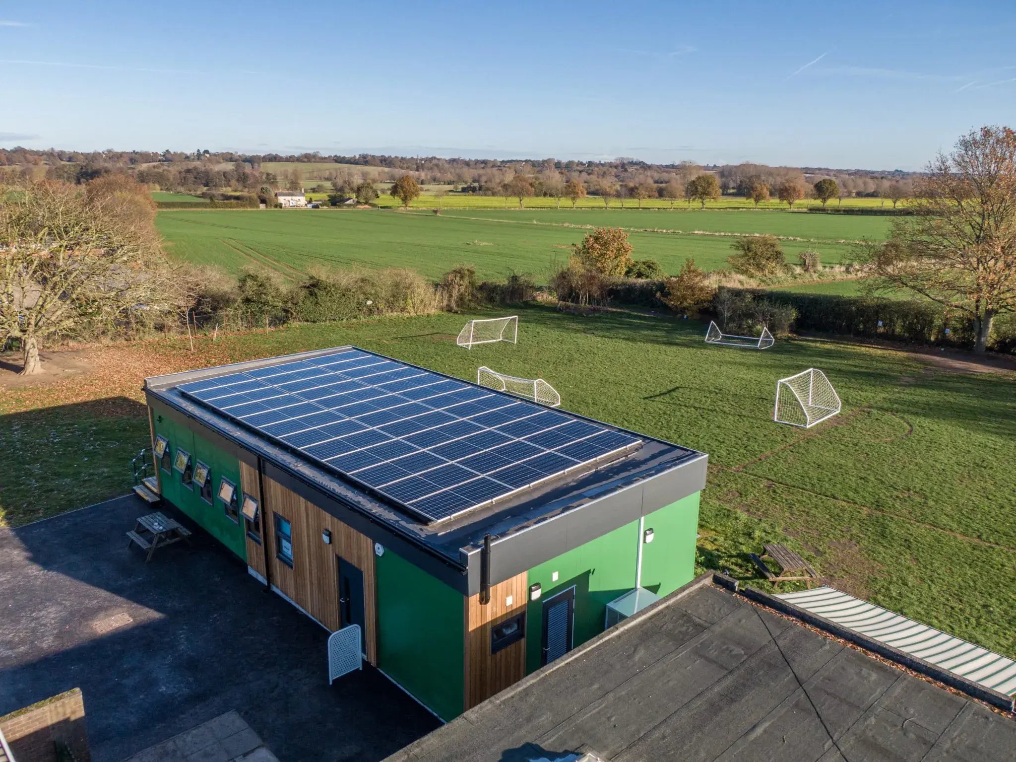 aerial view of net zero school