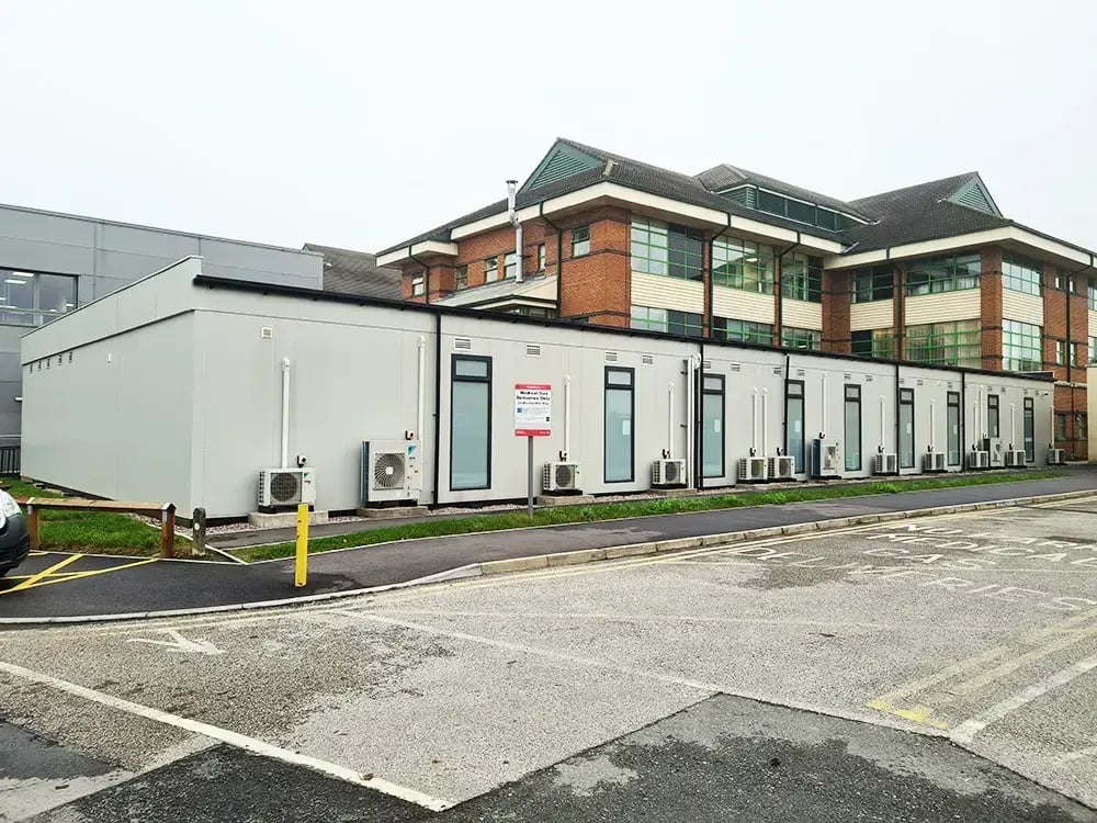 A modular hospital building which has been constructed on site at a hospital in Bolton.