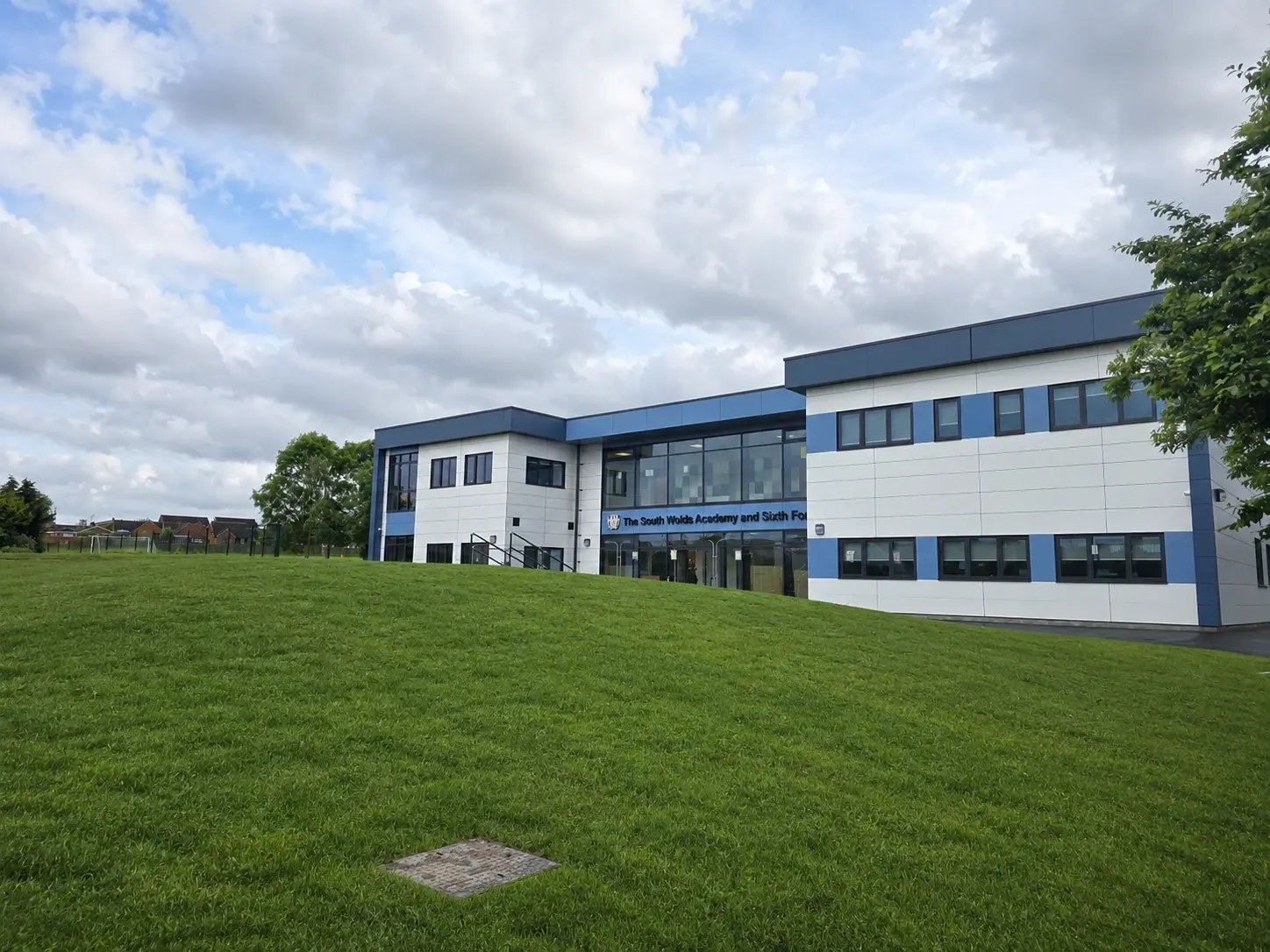 Permanent modular school buildings at South Wolds Academy, featuring a modern two-storey teaching building designed for long-term education estate expansion.