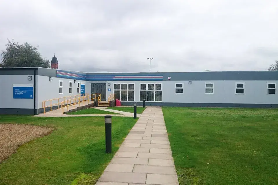 Prefab commercial building delivered for National Grid at Skelton Grange, featuring modular office and operational facilities designed to support live commercial infrastructure with minimal disruption.