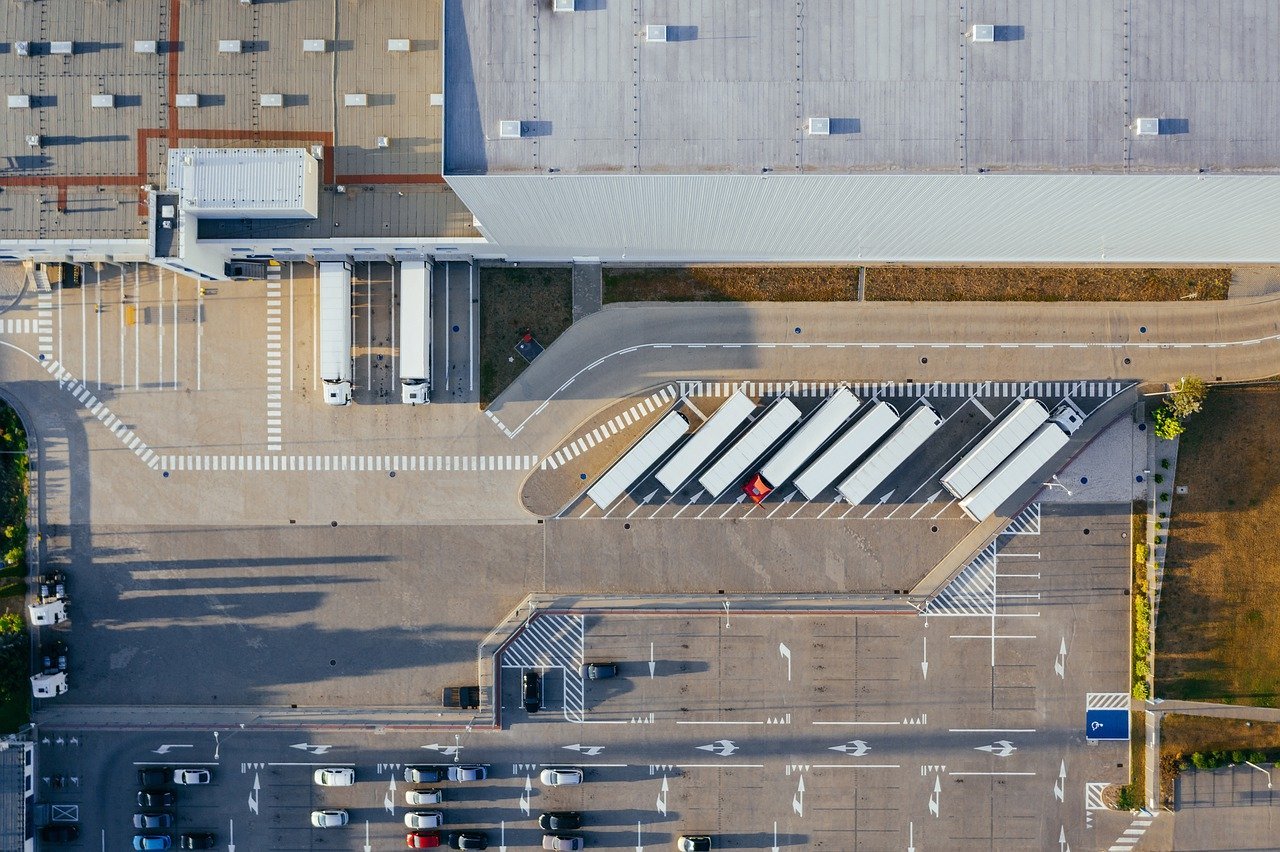 logistics vehicles parked
