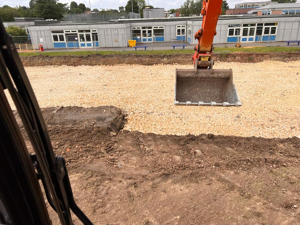 View from the driver's seat in a digger over South Wolds Academy's new foundations for their expansion. 