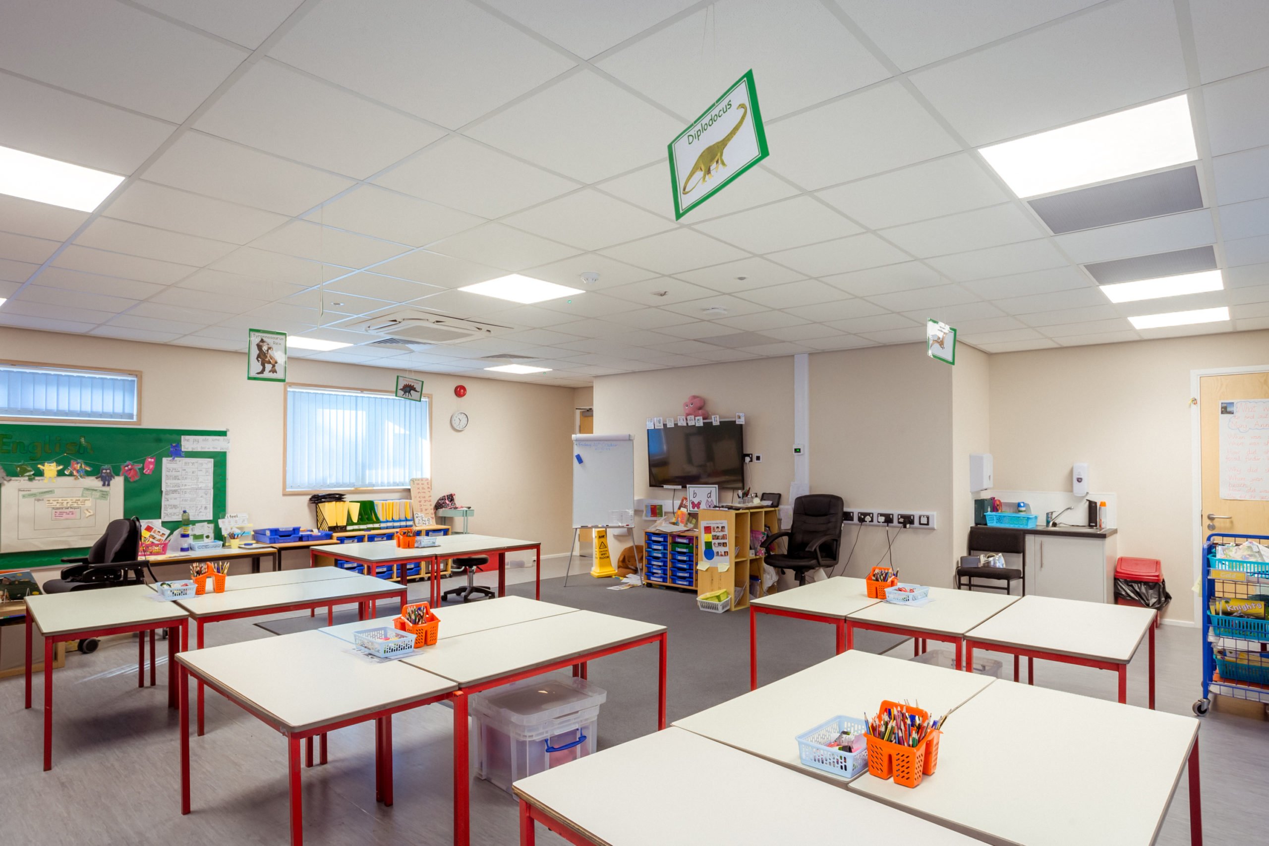 Pilton infants classroom decorated in red