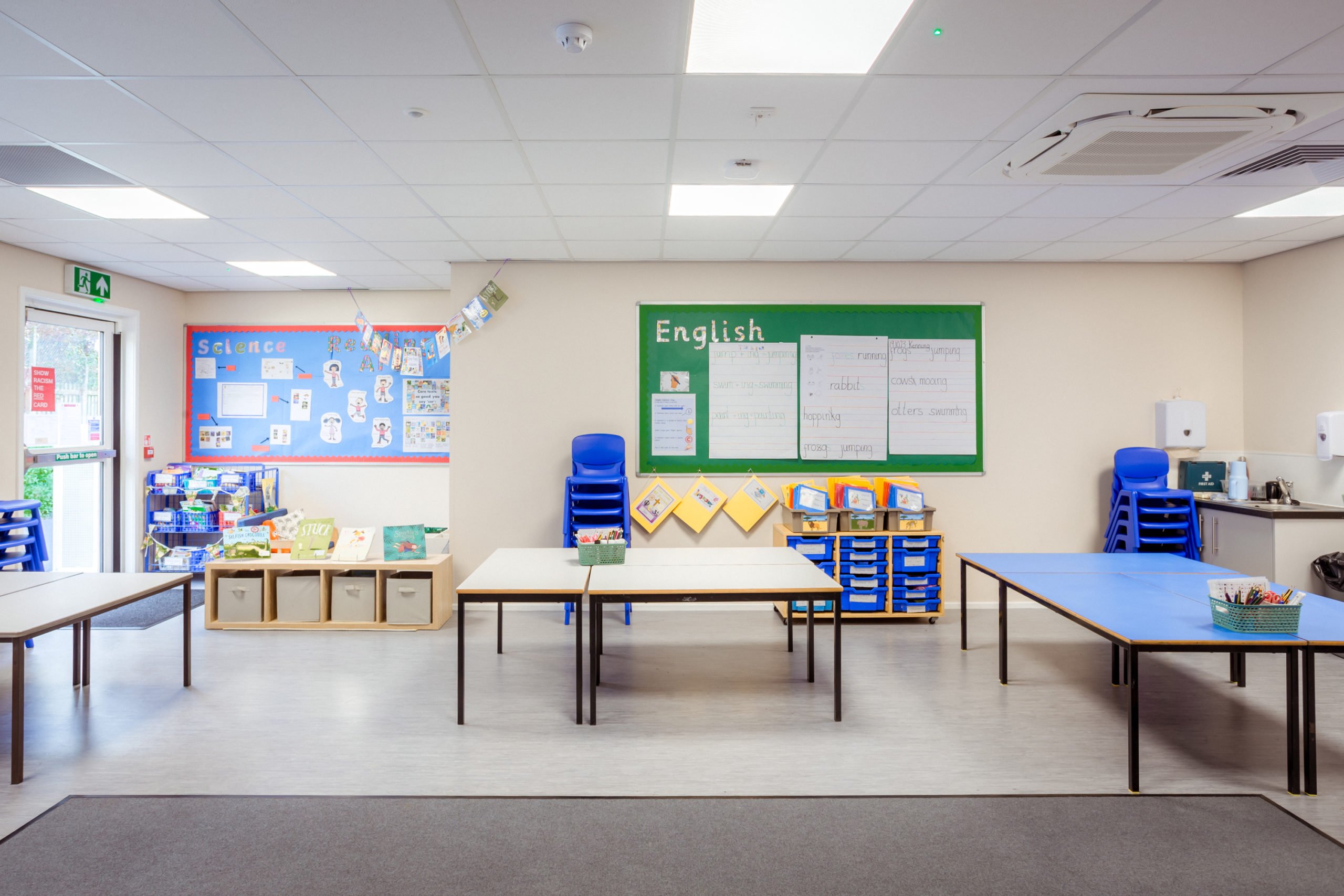 Pilton infants classroom decorated in blue